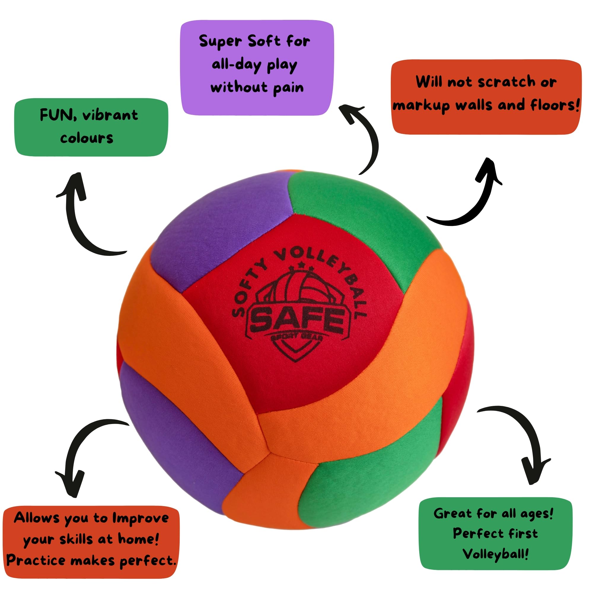 Safe Sport Gear Softy Volleyball - Super Soft Volleyball Designed For Pain-Free Play - Awesome Kids Volleyball With A Realistic