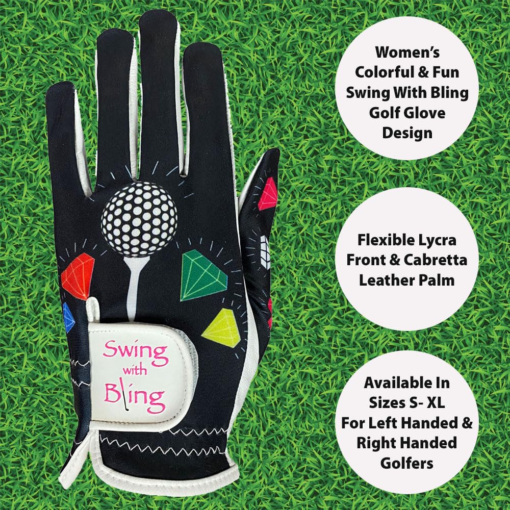 Giggle Golf Women'S Golf Glove (Medium, Worn On Right Hand, Swing With Bling)