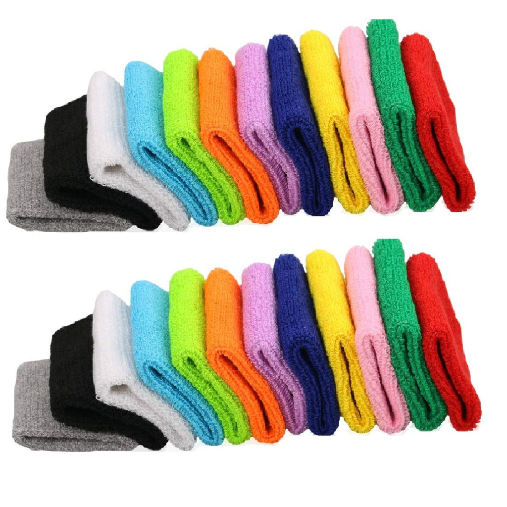 Olirexd 12 Pairs (24 Pcs) Colorful Sports Wristbands Cotton Sweatband Wristbands Wrist Sweatbands Wrist Sweat Bands For For Men