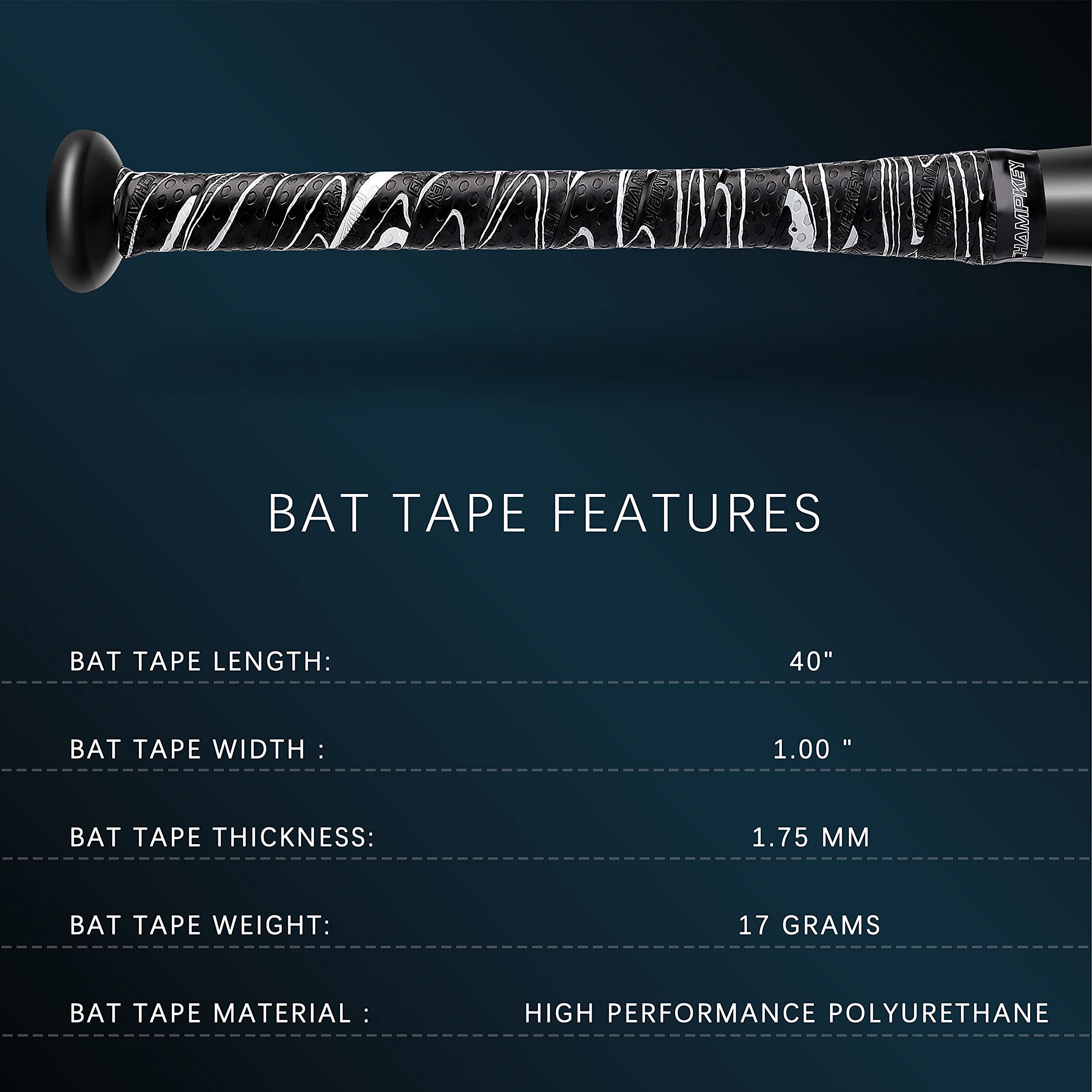 Champkey 40'' All Weather Performance Bat Grip Tapes(2 Pack) | Comfortable And Soft Bat Tape | Precut And Full Adhesive Back Bas