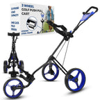 Serenelife 3-Wheel Golf Push Cart - Lightweight Folding Walking Roller Trolley Bag Storage, Upper & Lower Bracket W/Elastic Stra