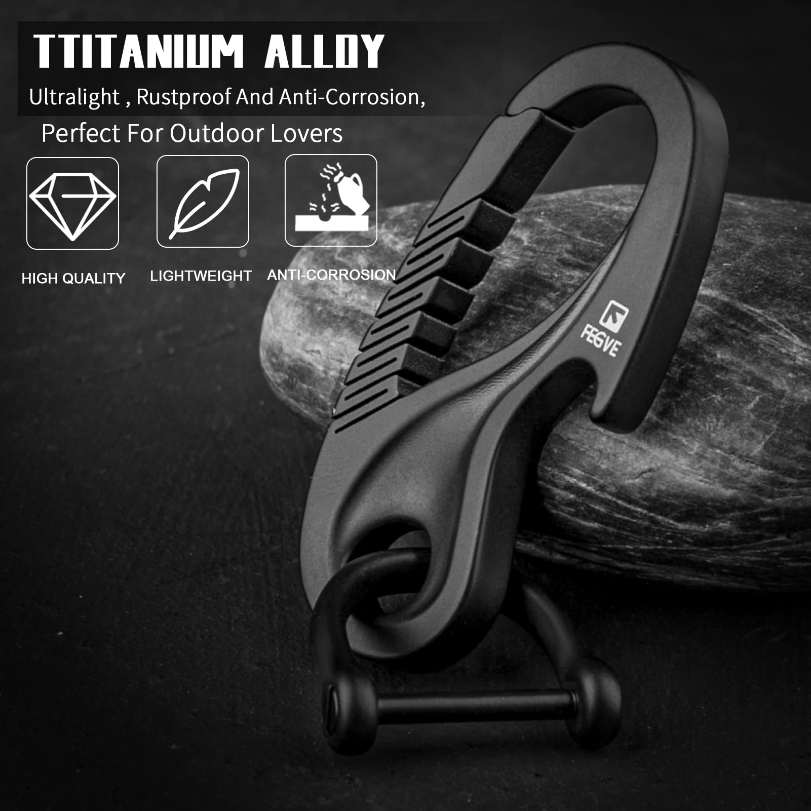 Tisur Titanium Keychain Carabiner Clip, Key Fob Holder, Quick Release D Ring Keychain Heavy Duty Bottle Opener Keychain Car Key