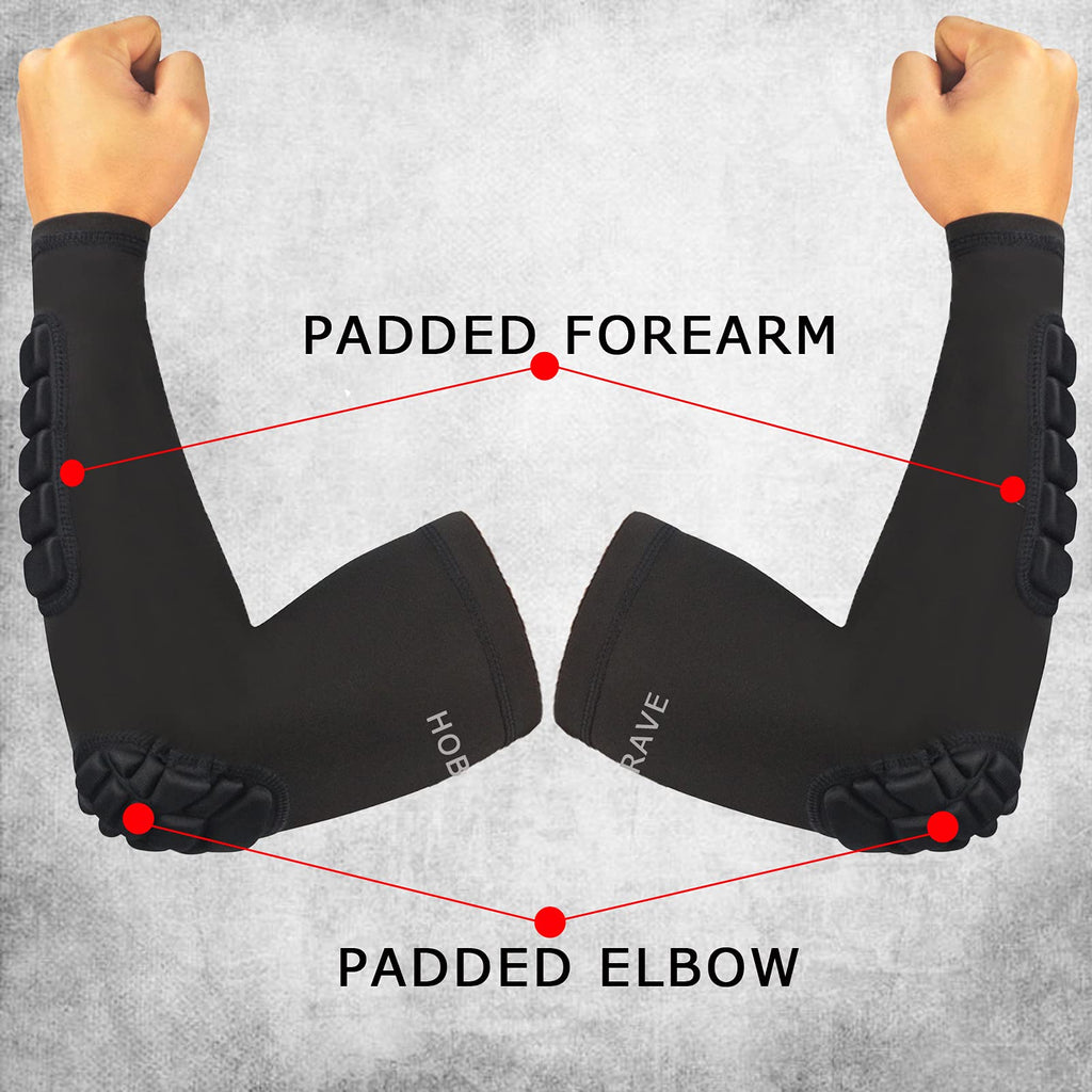 Hobrave Padded Arm Sleeves 2 Pack Crashproof Elbow Forearm Pads Compression Protection Support For Basketball Volleyball