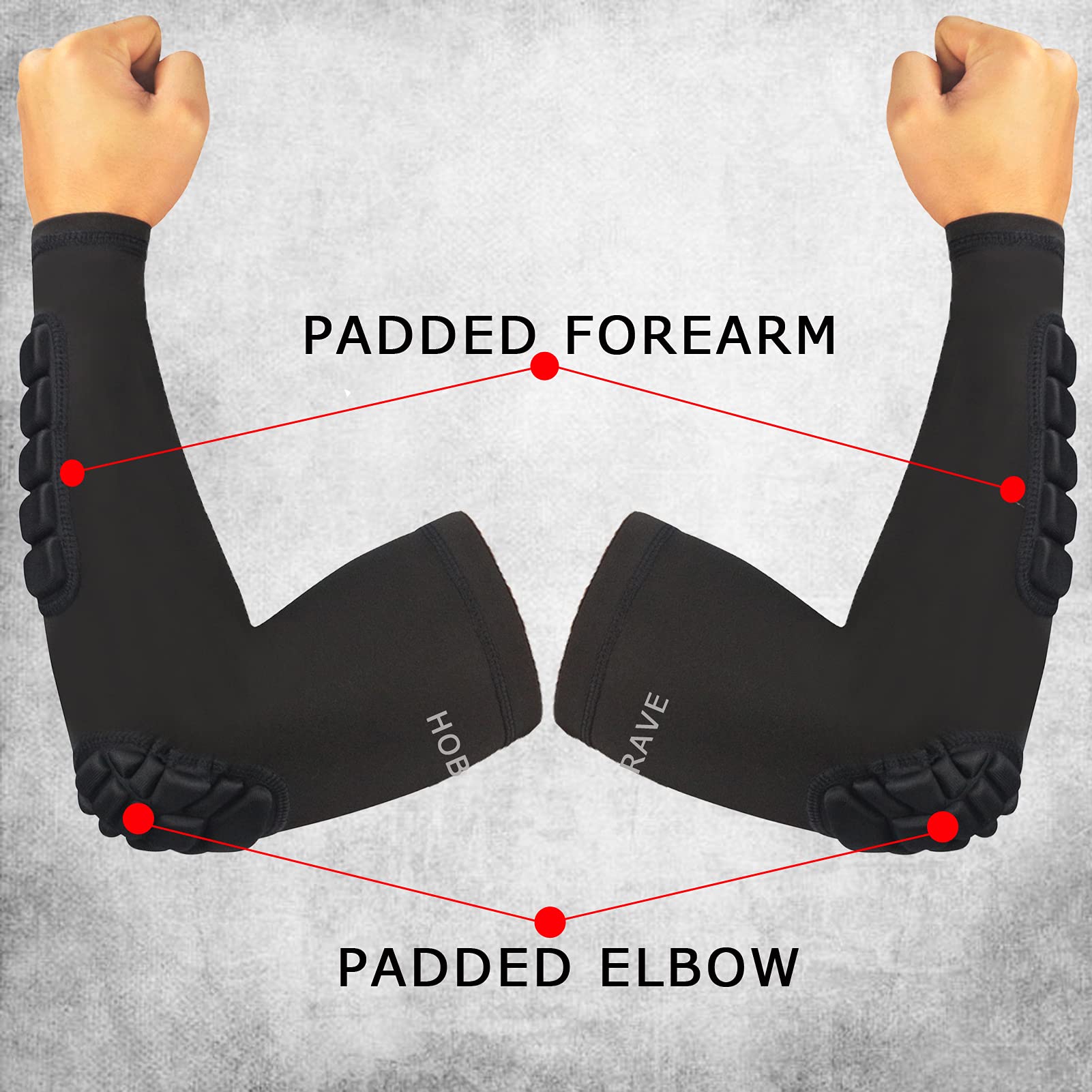 Hobrave Padded Arm Sleeves 2 Pack Crashproof Elbow Forearm Pads Compression Protection Support For Basketball Volleyball