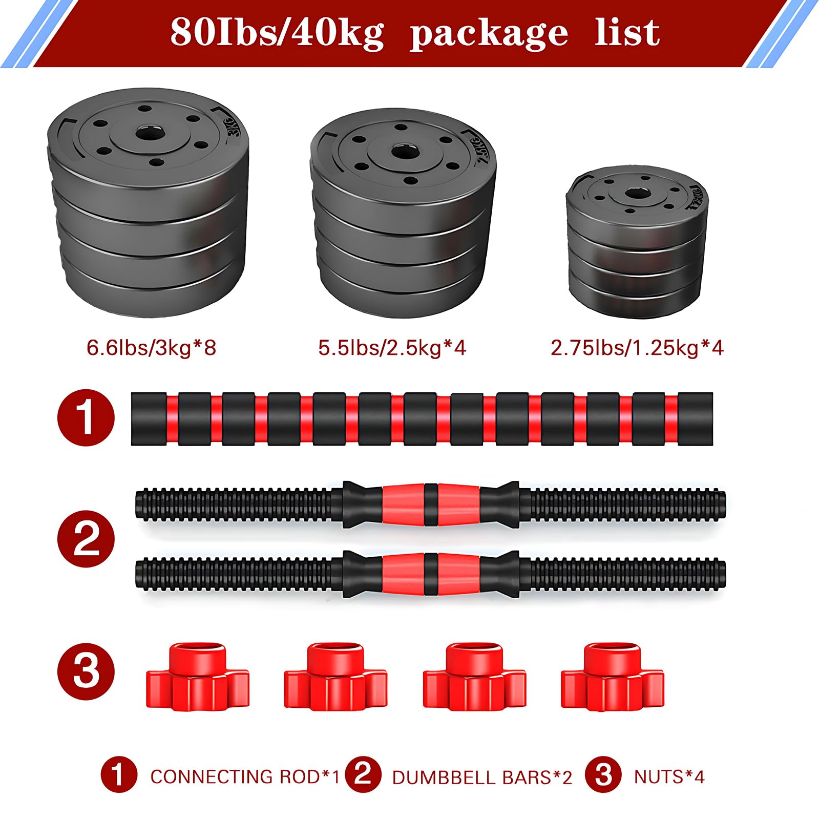 Bcbig Adjustable-Dumbbells-Sets,Free Weights-80Lb(40Lb*2) Dumbbells Set Of 2 Convertible To Barbell A Pair Of Lightweight For Ho