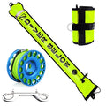 Seafard 5ft Yellow Scuba Diving Open Bottom Surface Marker Buoy (SMB) with 98ft Finger Spool Alloy Dive Reel and Double Ended Bo