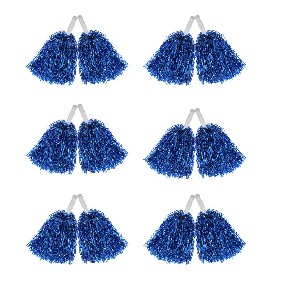 Hooshing 12Pcs Cheerleading Pom Poms Metallic Foil Royal Blue With Plastic Handles For Team Sports Dance Party