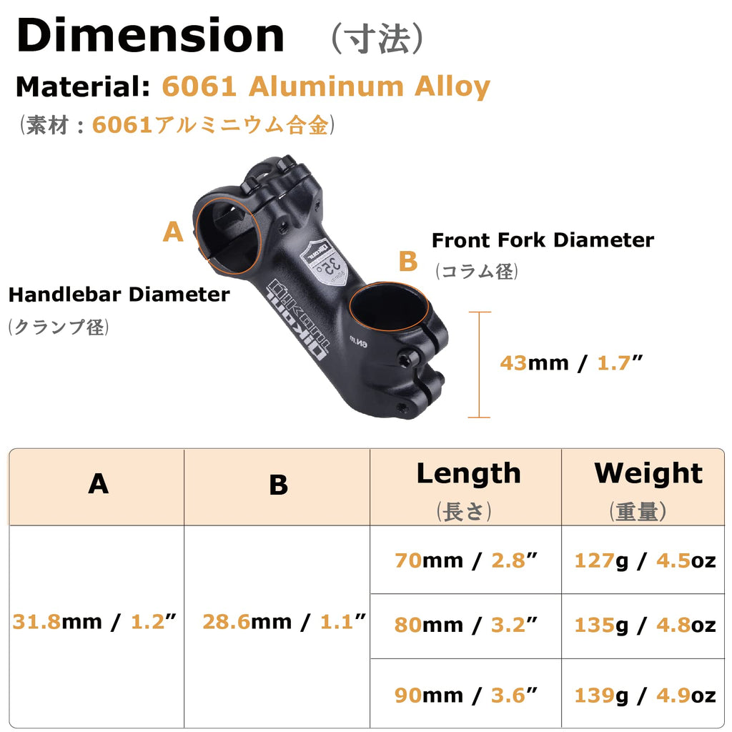 Yapjeb 31.8 Handlebar Stem Riser 35 Degree Bike Stem 70Mm 80Mm 90Mm Bicycle Stem Mtb Stem For Mountain Bike Road Bike Bmx Mtb (3