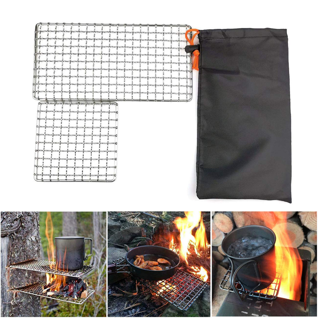 Rayeeley 2-Pack Stainless Steel Mesh Camping Grill, Bushcraft Grills Backpacker Barbecue Grills, Campfire Cooking Bbq Grate, Hig
