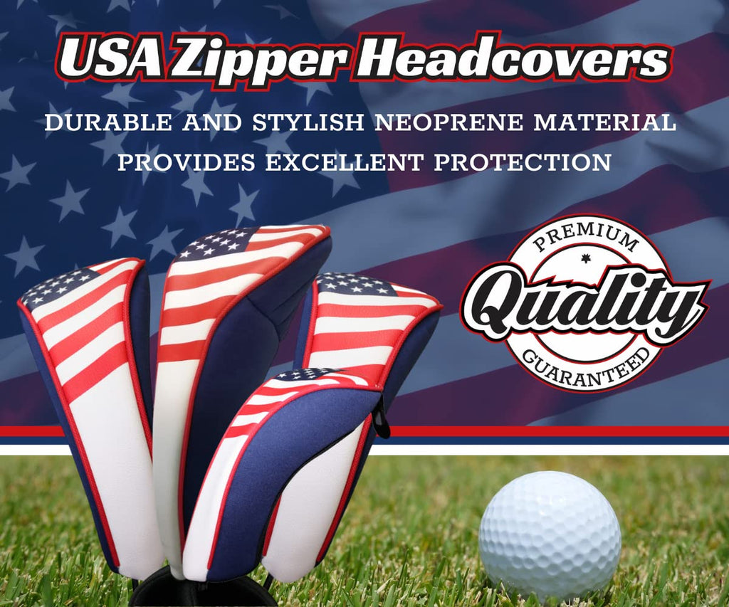 Usa Patriot Golf Zipper Head Covers 1 3 5 H Driver Hybrid Fairway Headcovers