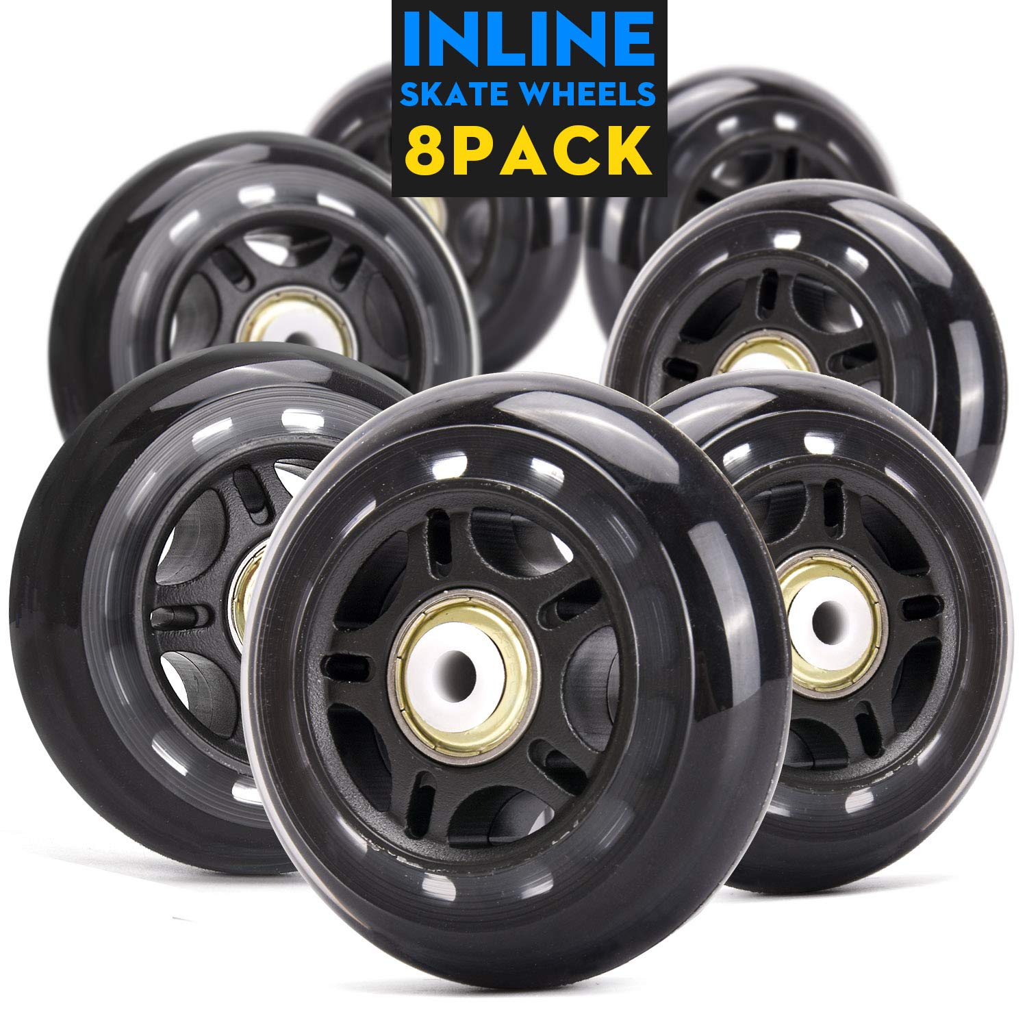 Tobwolf 8 Pack 64Mm 82A Indoor Inline Skate Replacement Wheels, Indoor Skating Wheels With Abec-7 Bearings, Luggage Wheels, Trai