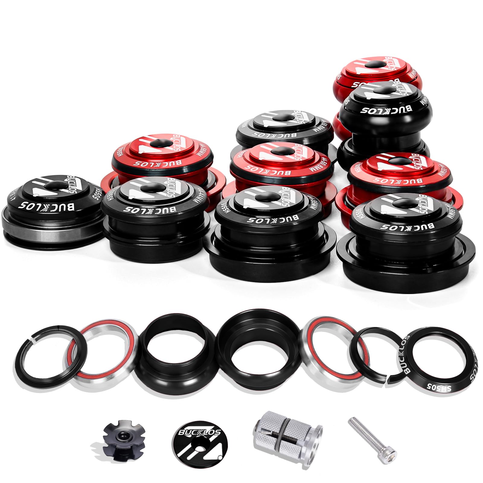 BUCKLOS 1-1/8 Bike Headset MTB Threadless 34 44 44-50.6 44-55 44-56 41.8-52mm, Straight Tapered Tube Mountain Bikes Road Bicycle