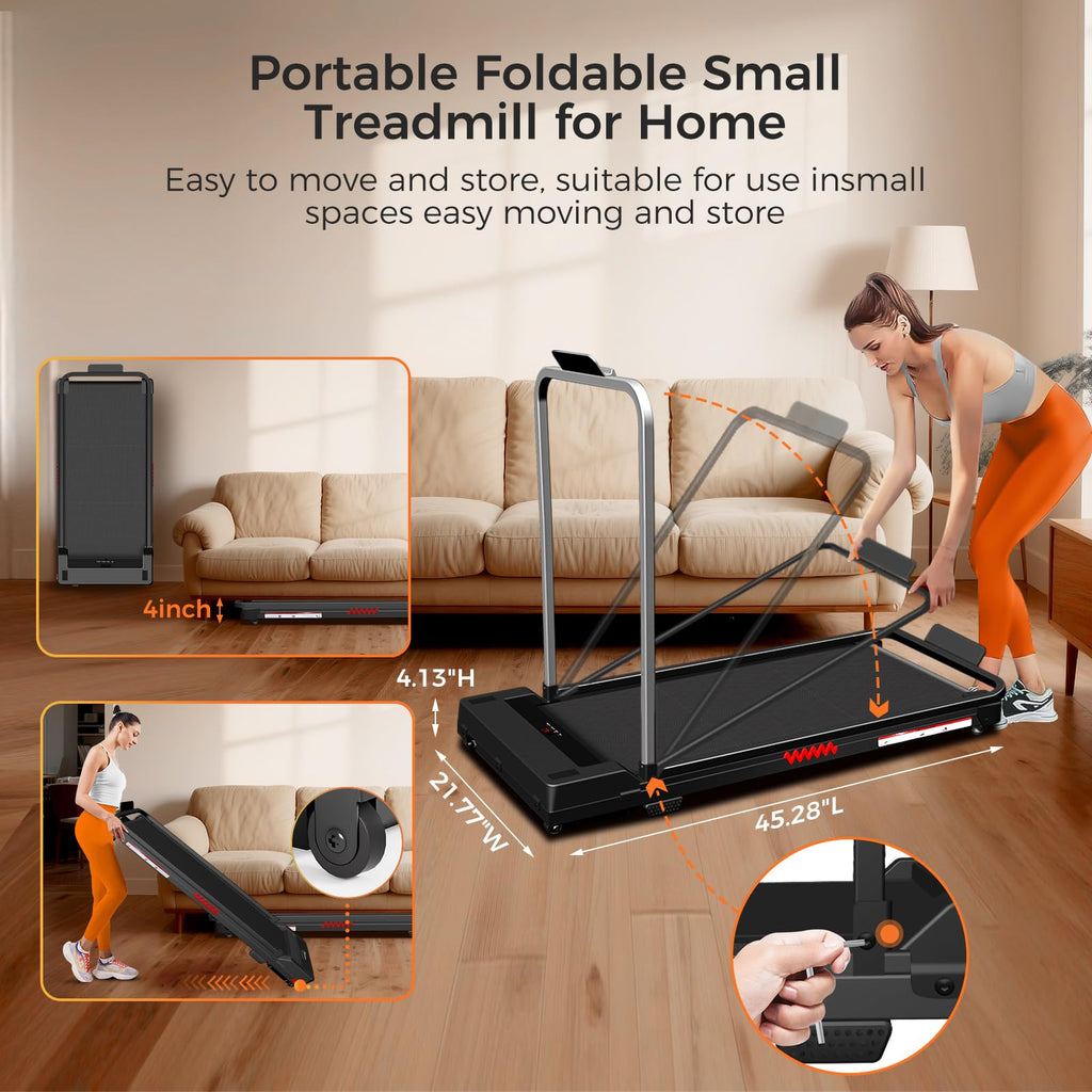 Futureglide Walking Pad Treadmill, 3.0 Hp Under Desk Treadmill, 3 In 1 Foldable Treadmills For Home, Walking Pad With Handle Bar