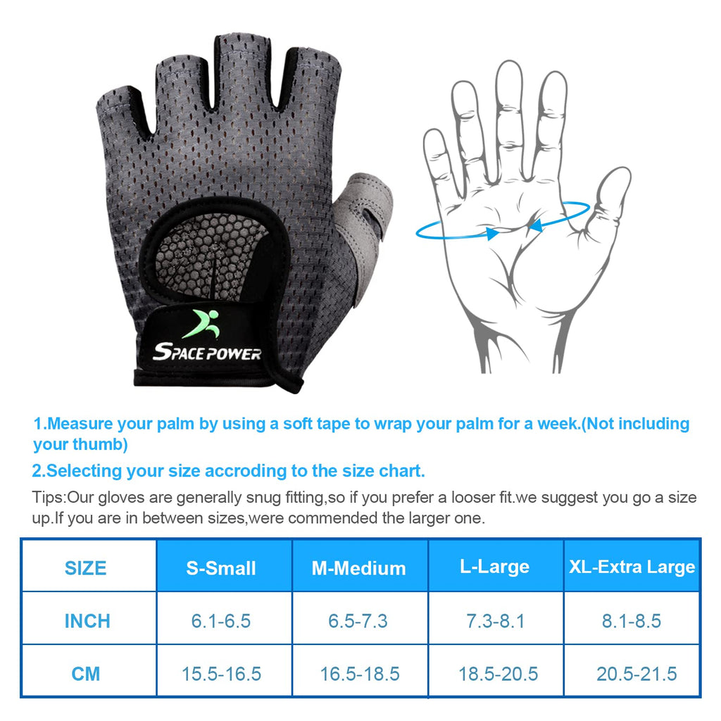 Spacepower Workout Gloves, Weight Lifting Gloves For Women&Men, Lightweight Breathable Gym Gloves For Exercise (Large, Gray)