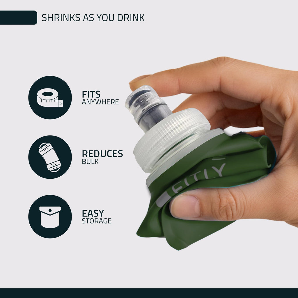 Soft Flask - 8.5 oz (250 ml) - Shrink As You Drink Pocket Soft Water Bottle for Hydration Pack/Running Vest - Folding Water Bott