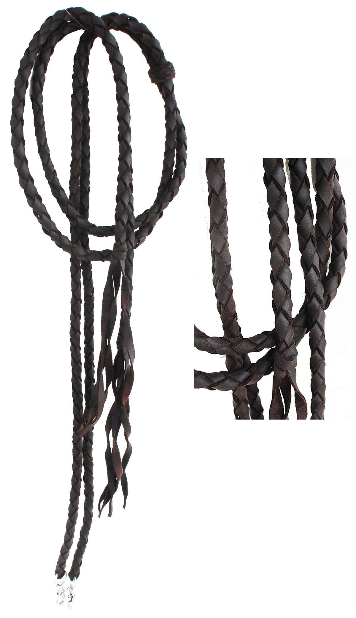 Pro Rider Horse Western Brown Leather Round Braided Latigo Roper Split Reins Brown 6651BR