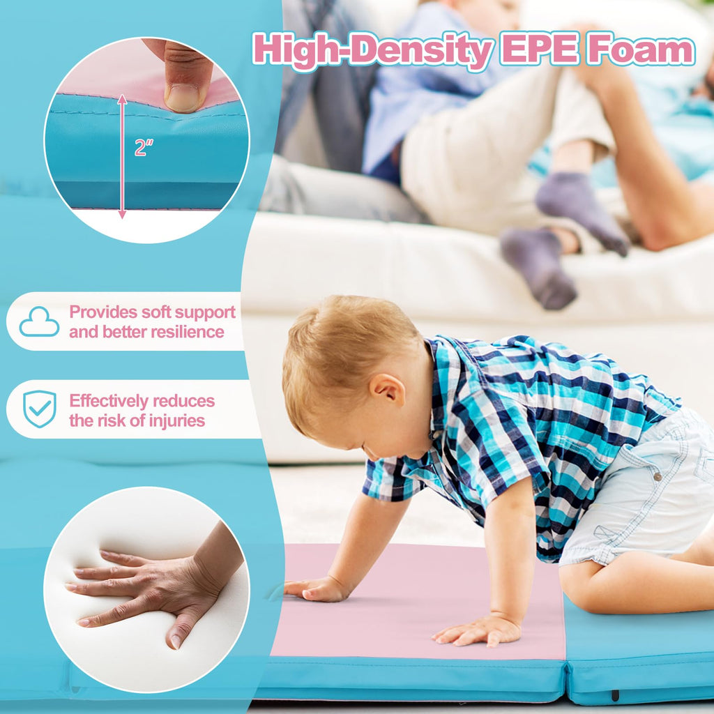 Goplus 8 X 4 X 2'' Gymnastics Mat, Folding Tumbling Mat With Carry Handles, Hook & Loop Fasteners, 4 Panels For Fitness Exercise