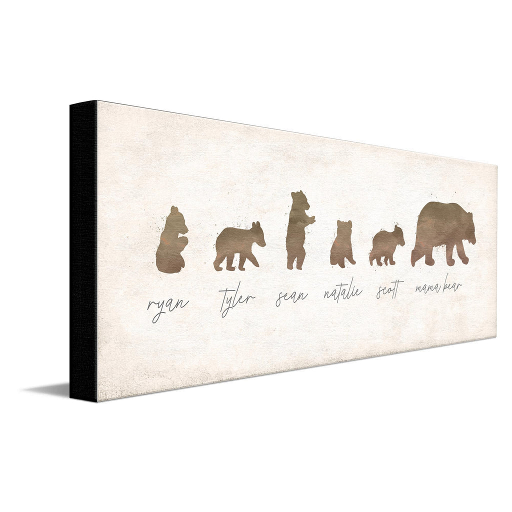 Mama Bear And Cubs - Personalized Mothers Day Gift From Children (6.5''X18'' Block Mount, 5 Cubs)