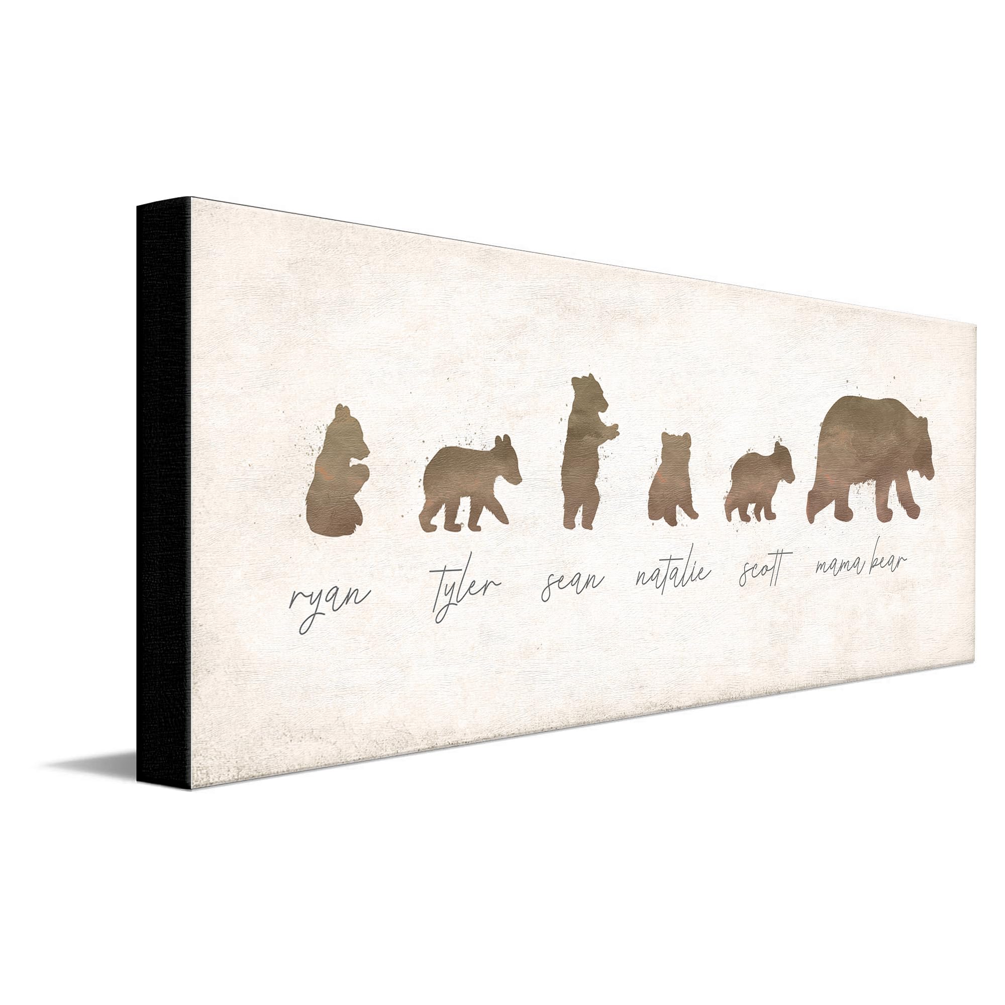 Mama Bear And Cubs - Personalized Mothers Day Gift From Children (6.5''X18'' Block Mount, 5 Cubs)