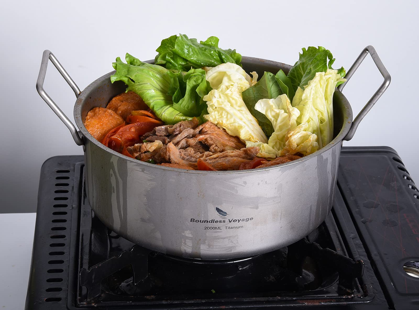 Boundless Voyage Outdoor Camping Titanium Pot 2L Stockpot With Lid Folding Handle Hiking Picnic Portable Big Capacity Soup Pot H