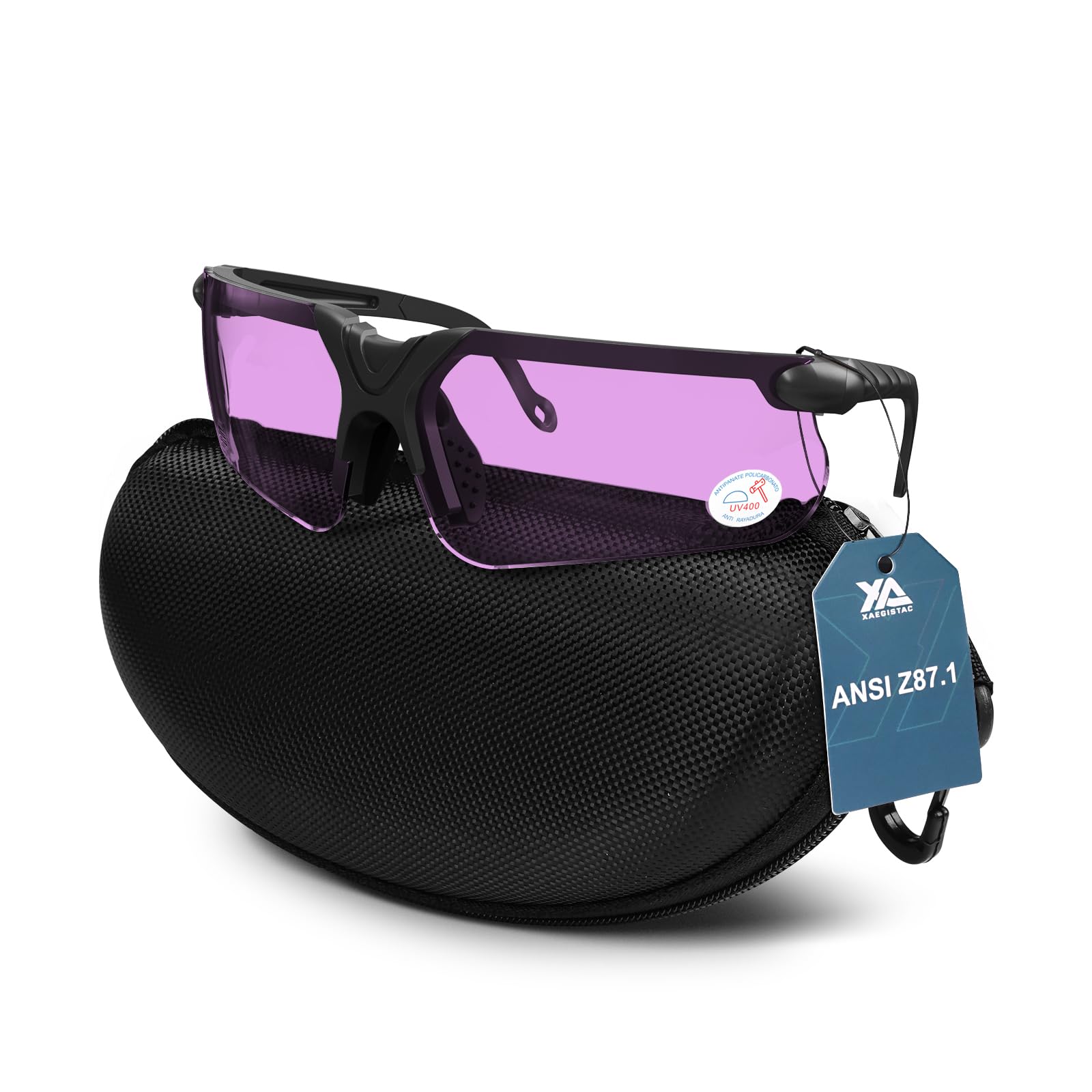 Xaegistac Shooting Glasses With Case Anti Fog Hunting Safety Glasses For Men Women (Purple Lens Black Frame)