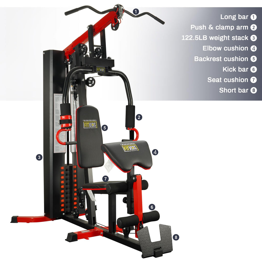 Fitvids Multifunctional Home Gym Equipment with 122.5 lbs Weight Stack, Full Body Workout Weight Machine, All in One Exercise Eq