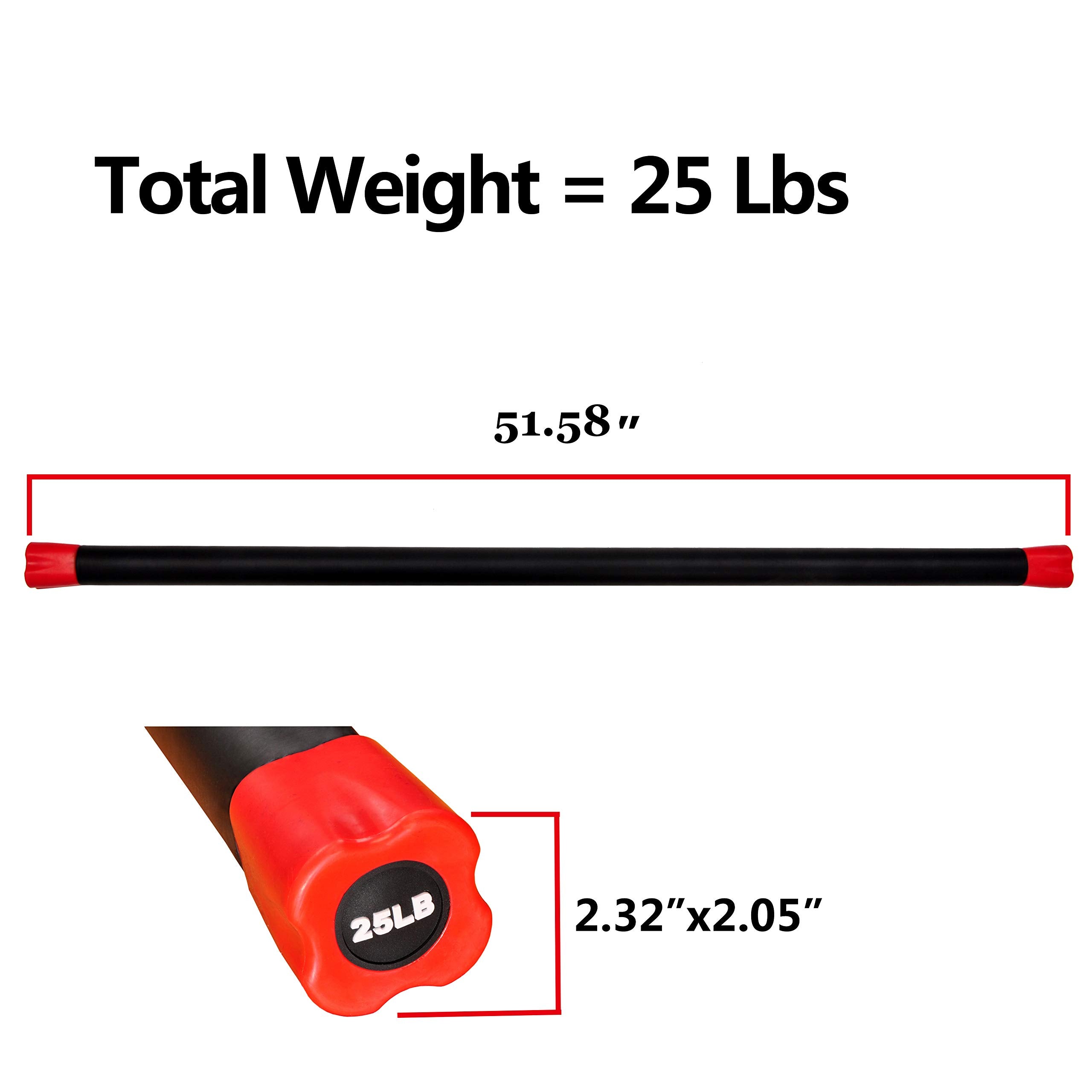 Fitvids Total Body Workout Weighted Bar With Solid Steel Core And Padded Foam Surface, Color Coded, 48 Inch Weighted Exercise Ba