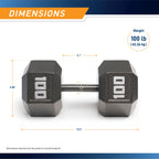 Marcy 100lb Cast Iron Hex Dumbbell, Single, IV-2100, Black, 100lbs