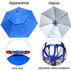 New-Vi Fishing Umbrella Hat Folding Sun Rain Cap Adjustable Multifunction Outdoor Headwear (Blue (Upgraded))