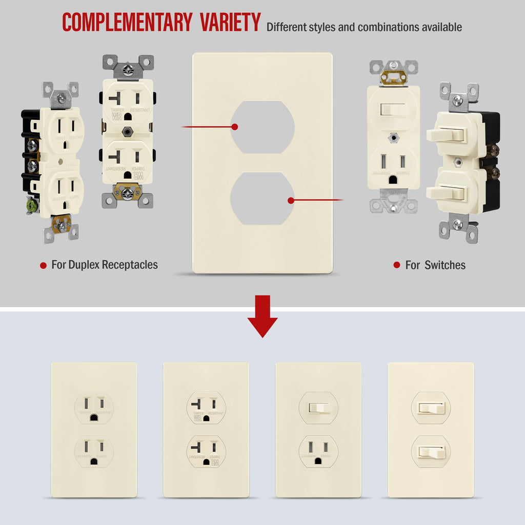 Enerlites Screwless Duplex Wall Plate, Child Safe Receptacle Outlet Cover, Standard Size, 1-Gang 468 X 293, Unbreakable Polycarb