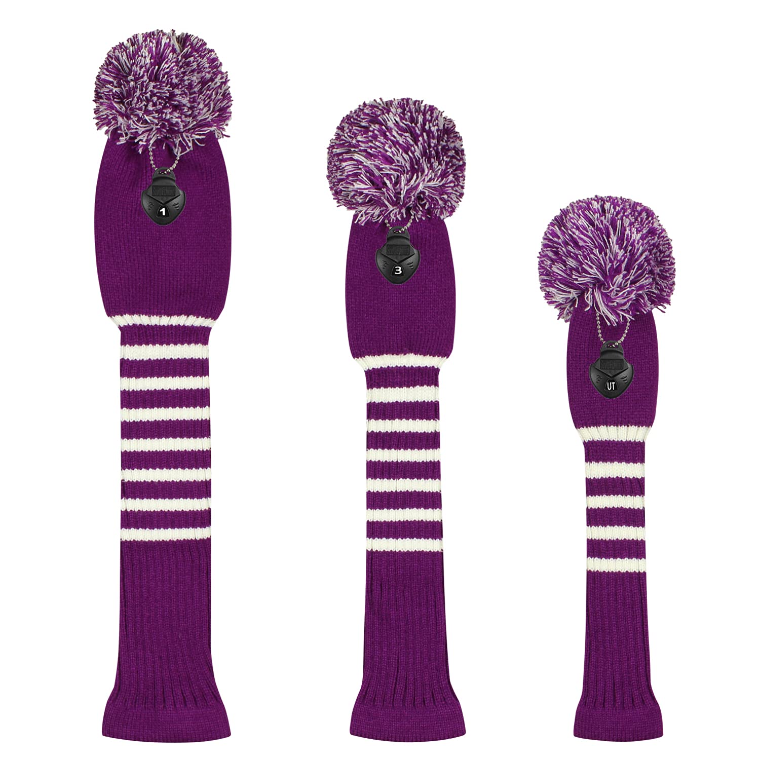 Scott Edward Stripes Style Knitted Golf Club Head Covers Set Of 3, Fit For Driver Wood(460Cc), Fairway Wood, Hybrid(Ut), For Men