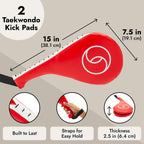 2-Pack Tkd Taekwondo Kick Pad, Red Karate Kicking Target, Durable Striking Pads For Kickboxing Training, Martial Arts, Boxing, M