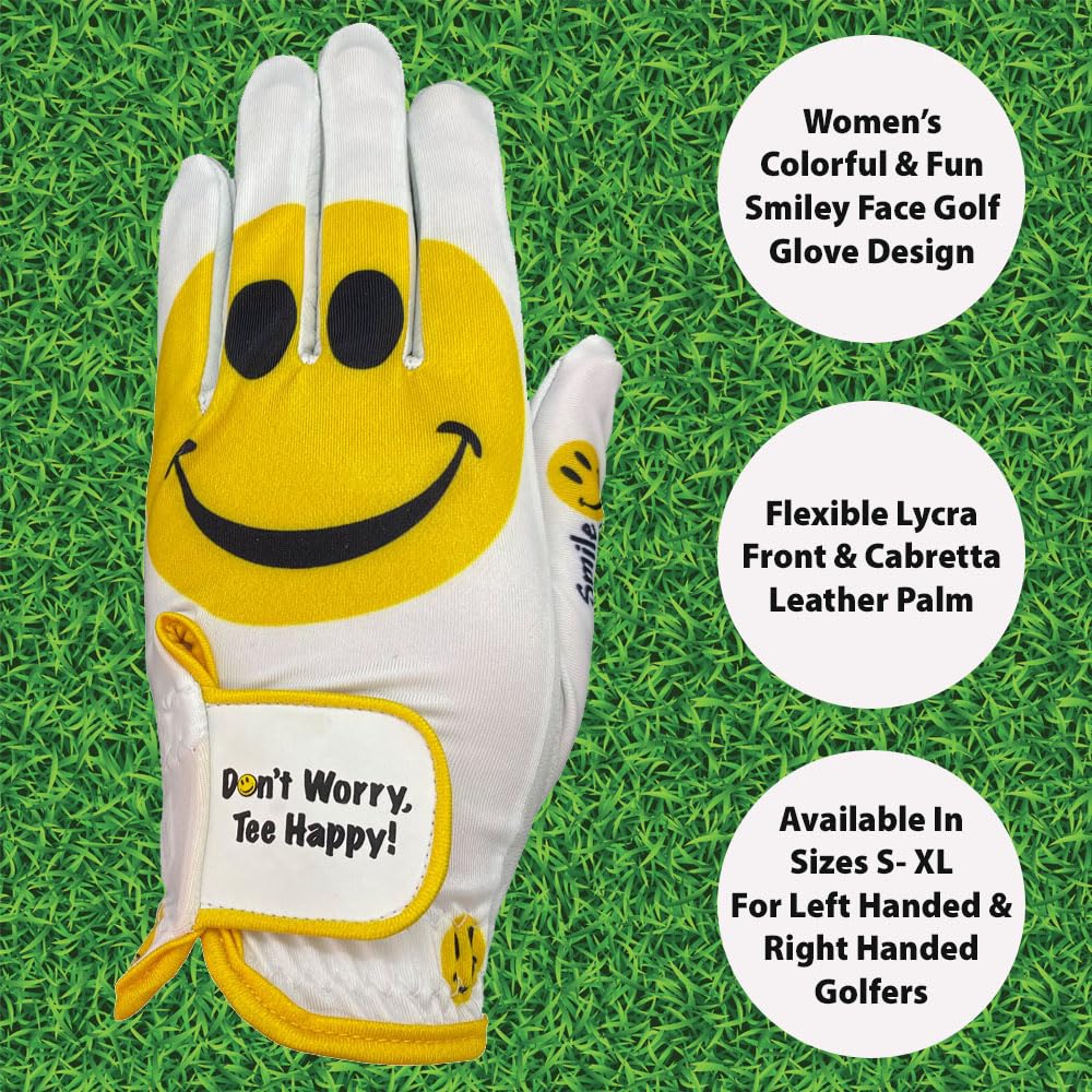 Giggle Golf Women'S Golf Glove (Large, Worn On Right Hand, Happy Face (New))