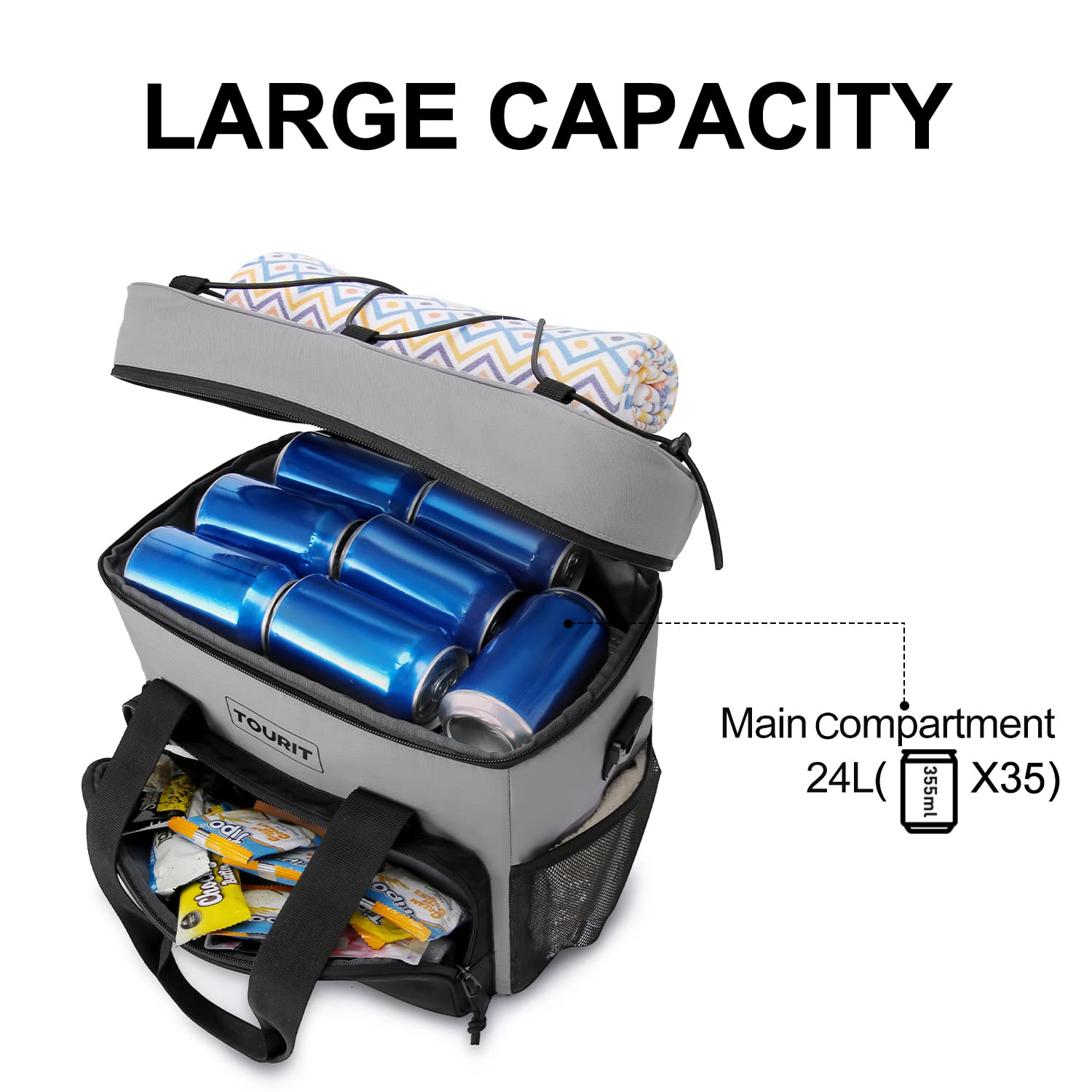 Tourit Cooler Bag 35-Can Insulated Soft Cooler Portable Cooler Bag 24L Lunch Coolers For Picnic, Beach, Work, Trip, Grey