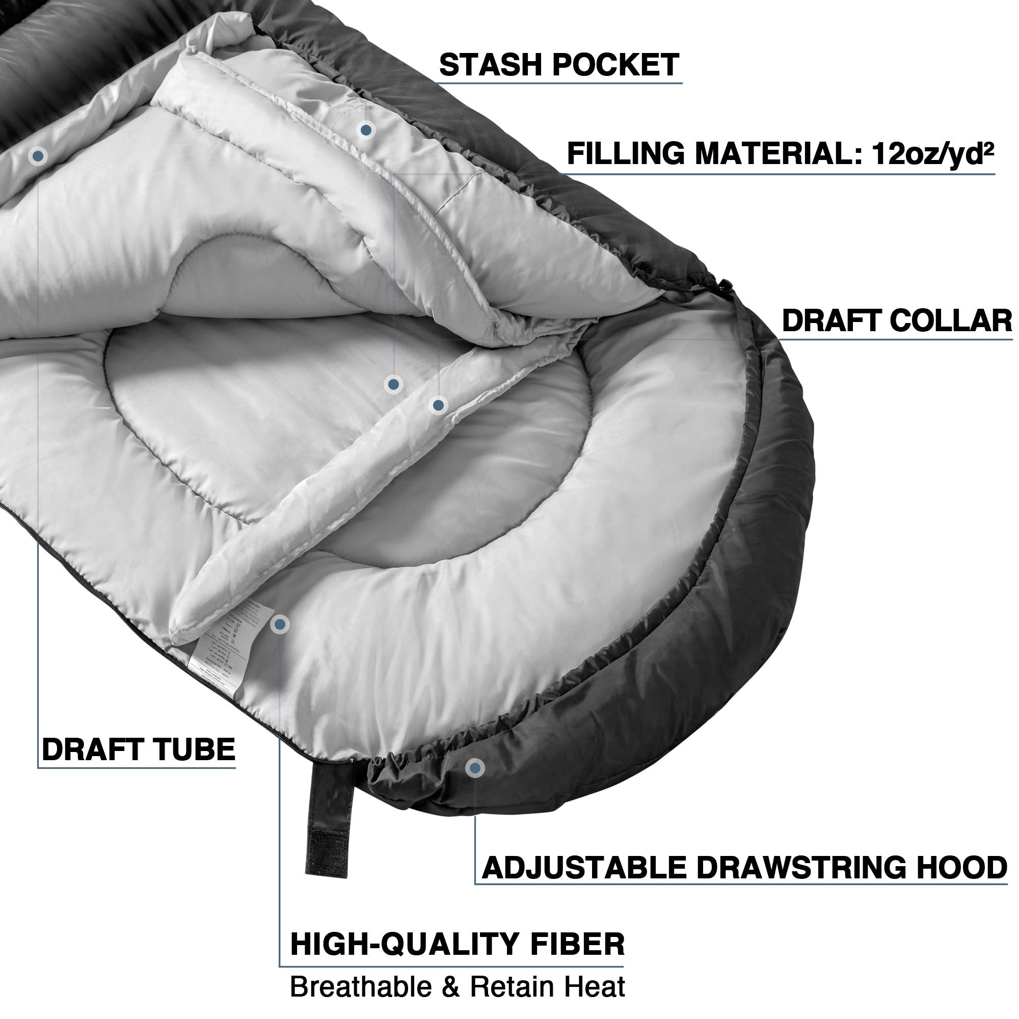 Atarashi Wide Size Camping Sleeping Bag- 4 Seasons For Adults, Light, Warm, Extra-Large With Compression Sack- Great For Hiking,