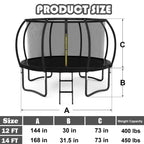 Liyarya 12FT Trampoline for Kids/Adults - Outdoor Trampolines with Enclosure Net Curved Poles and Ladder, Heavy Duty Trampoline