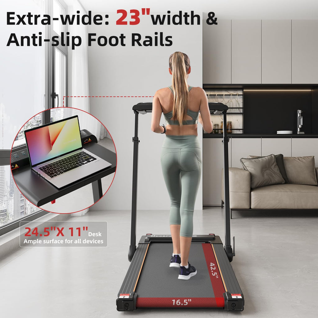 Hccsport Treadmill With Incline, 3 In 1 Under Desk Treadmill Walking Pad With Removable Desk Workstation 3.5Hp Foldable Compact