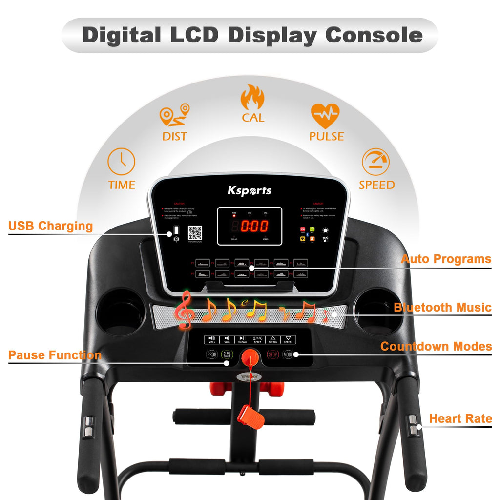 Ksports Foldable 16 Inch Portable Wide Fitness Treadmill With Bluetooth Connectivity, Lcd Progress Display, And Tracking Apps Fo