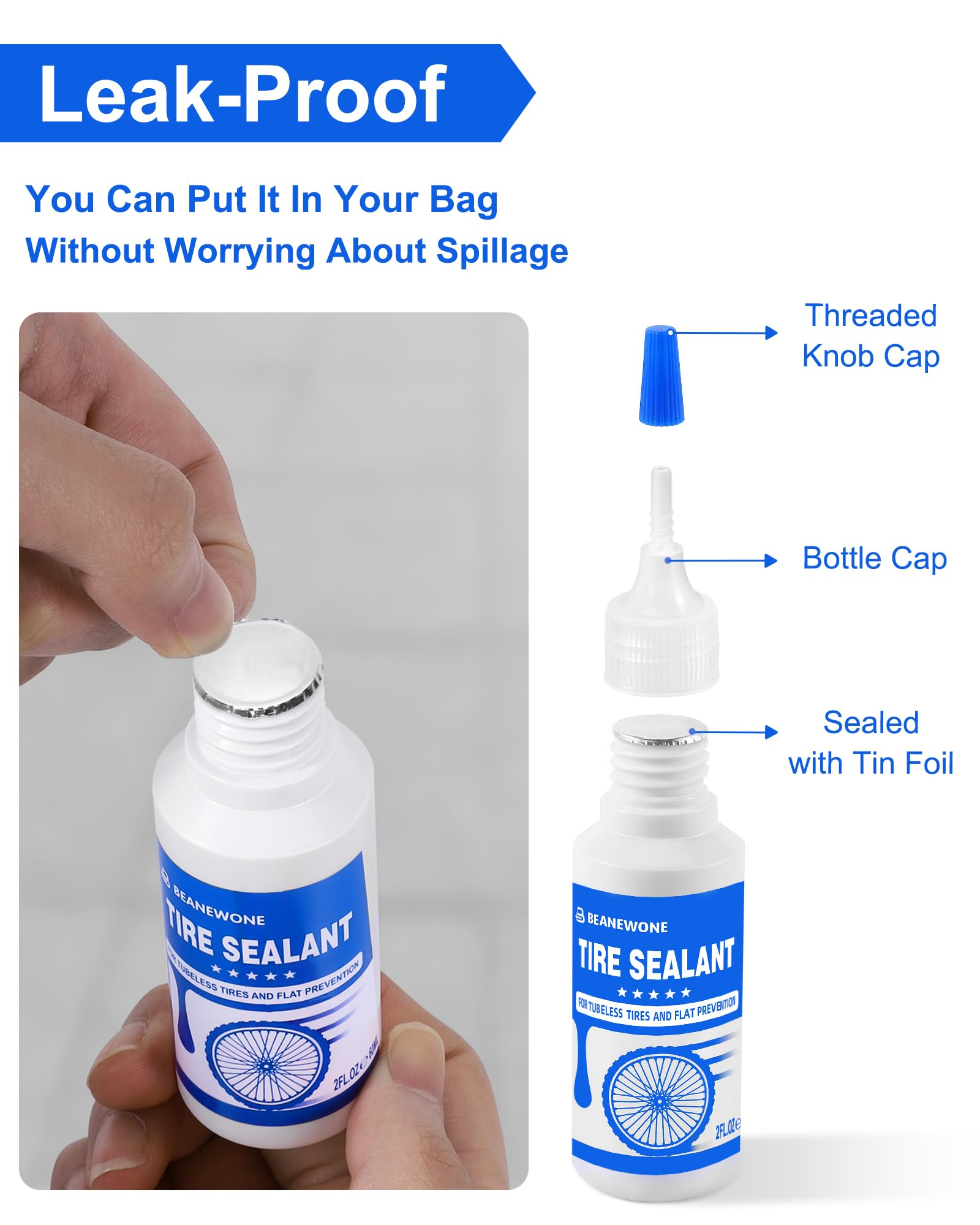 Beanewone Tubeless Tire Sealant, Tubeless Bike Sealant - 2Oz Per Bottle, Long-Lasting For Mtb, No Tubes And Tubeless Tires. No T