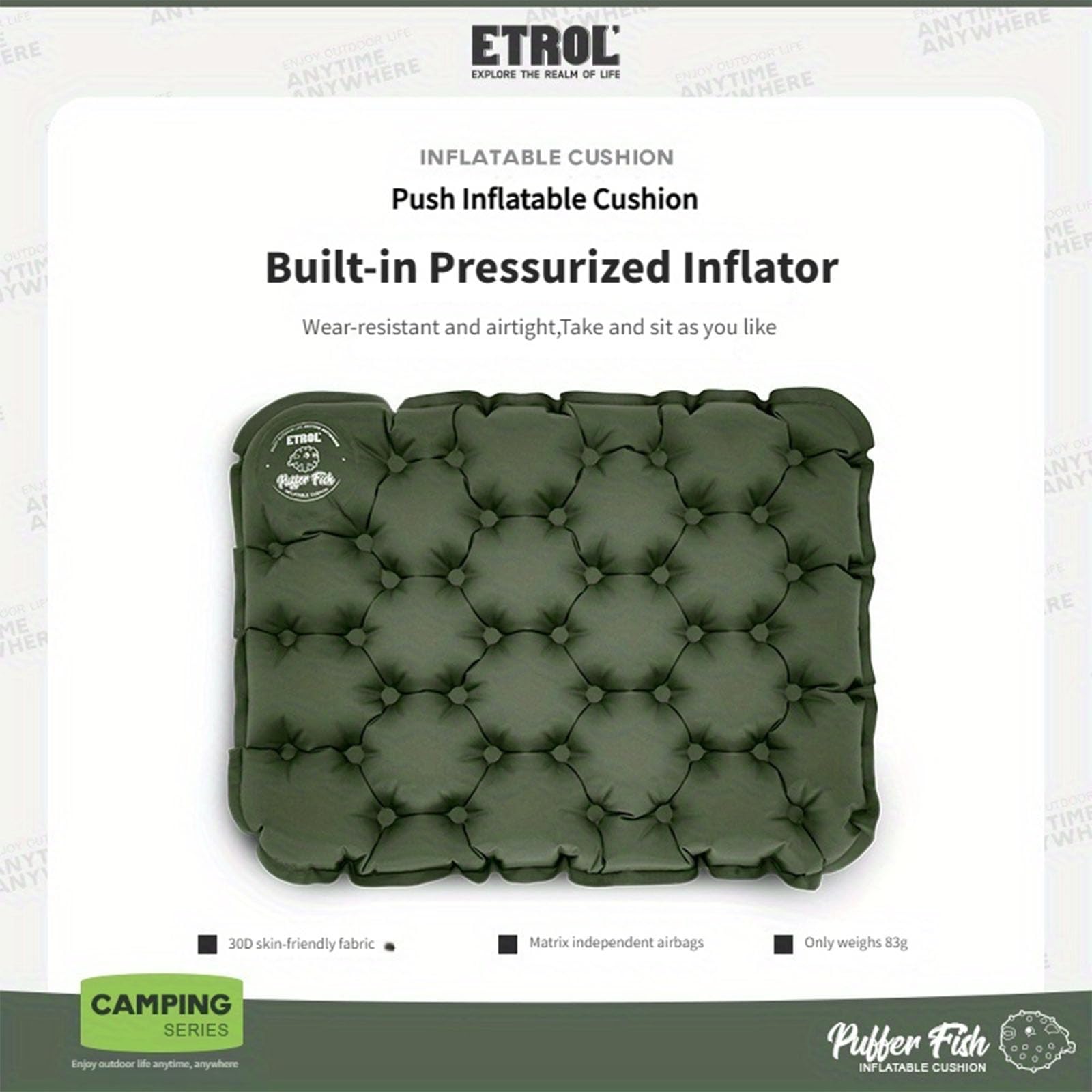 Press-To-Inflate Portable Inflatable Seat Cushion, Lightweight Camping Air Sitting Pad With Storage Bag And Repair Cloths, Water