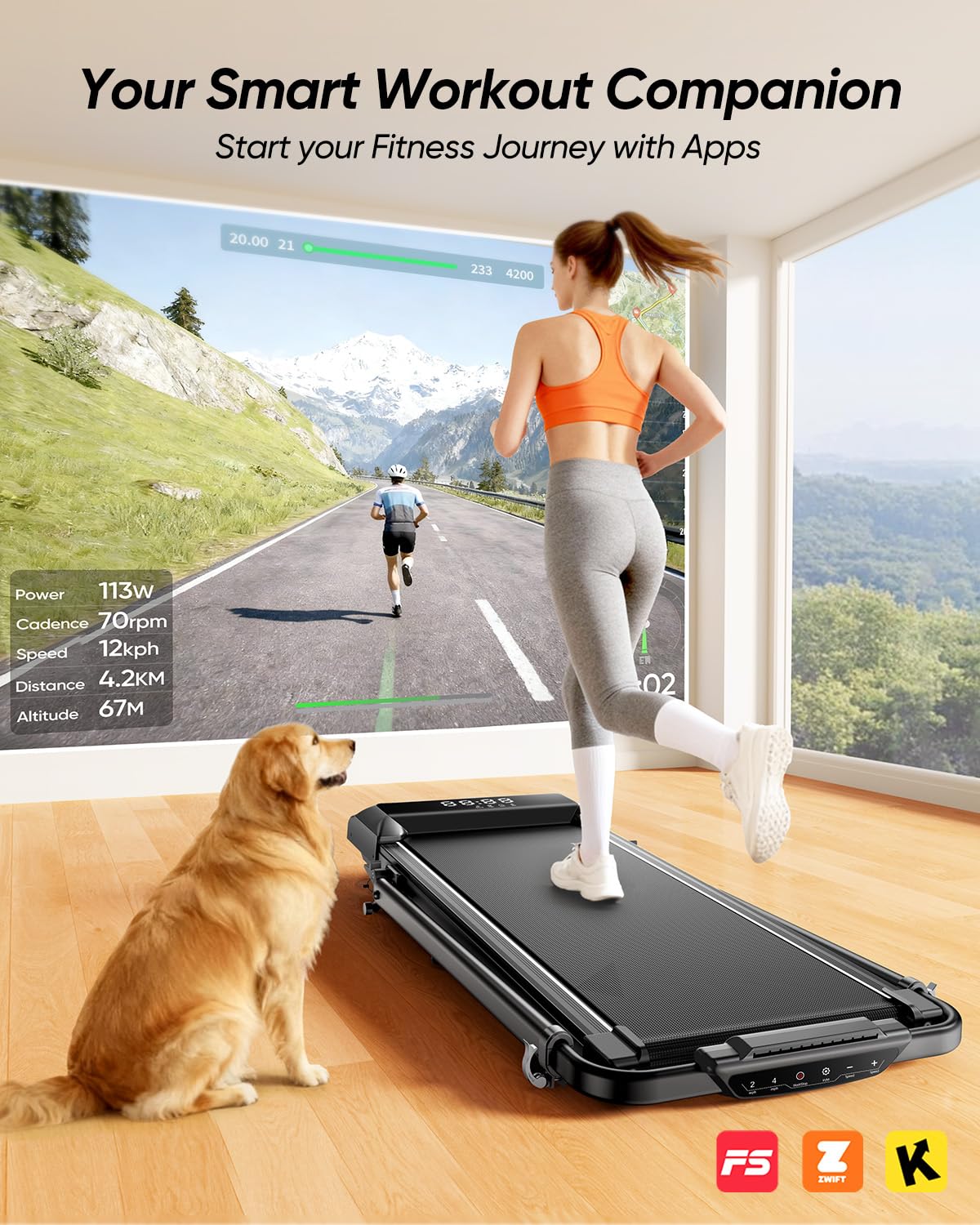 Walking Pad Treadmill with 12% Incline, Folding Treadmill with Adjustable Height Handle Bar for Home/Office
