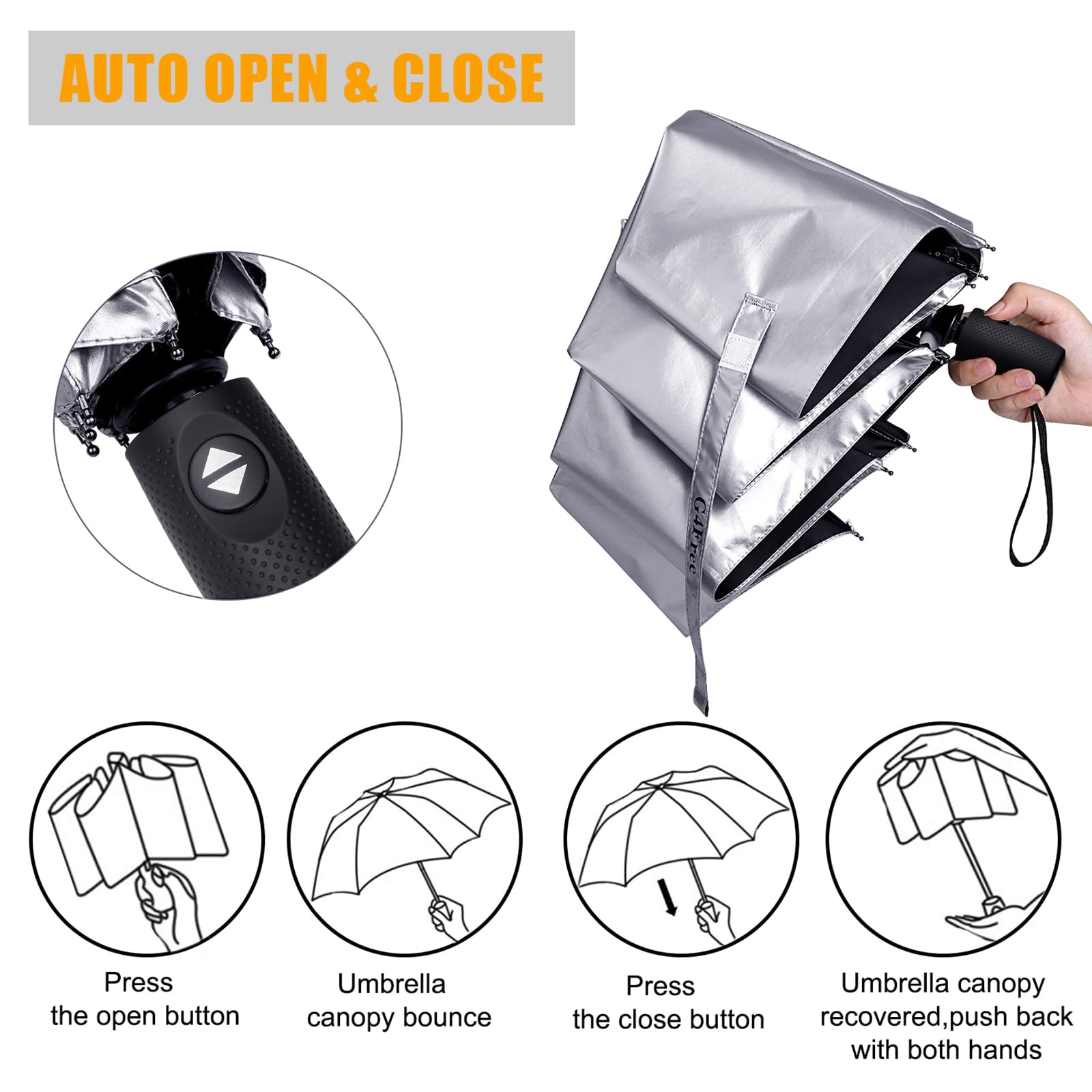 G4Free Upf 50+ Uv Protection Travel Umbrella 42 Inch Auto Open Close Silver Vent Double Canopy Folding Sun Blocking Umbrella (Si