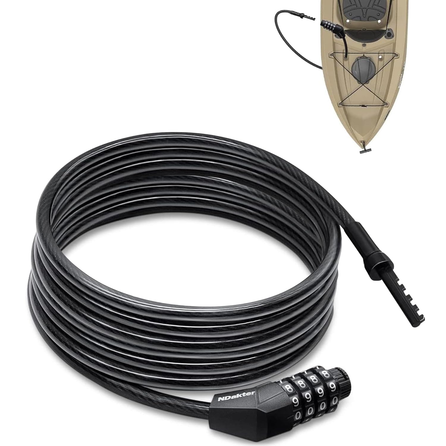 NDakte Bike Lock, Extra Long Straight Cable Lock(6ft to 27ft) with Resettable Combination, Unique Male Narrow Designed to Especi