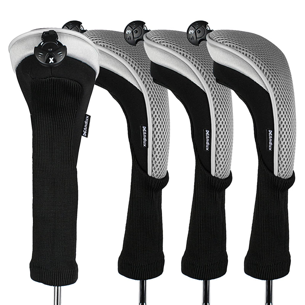 Andux 4Pcs/Pack Long Neck Golf Hybrid Club Head Covers Dial No. Tag Ctmt-02 Grey
