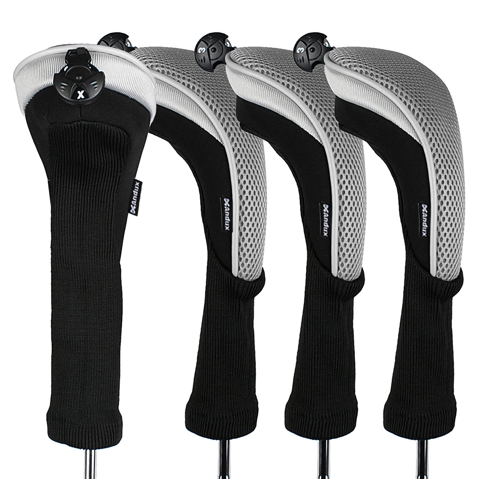 Andux 4Pcs/Pack Long Neck Golf Hybrid Club Head Covers Dial No. Tag Ctmt-02 Grey