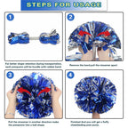 Lovecheer 2Pcs Pom Poms Cheerleading Blue And Silver Metallic Cheer Pom Poms With Baton Handle For Sports Team Spirit Party Chee