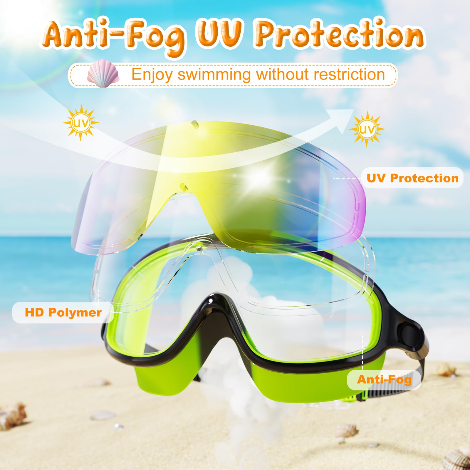 Vegovia Kids Swim Goggles 6-14 2 Pack, Swimming Goggles For Kids 8-14, Anti-Fog Uv Protection For Toddler Youth Teens Boys Girls