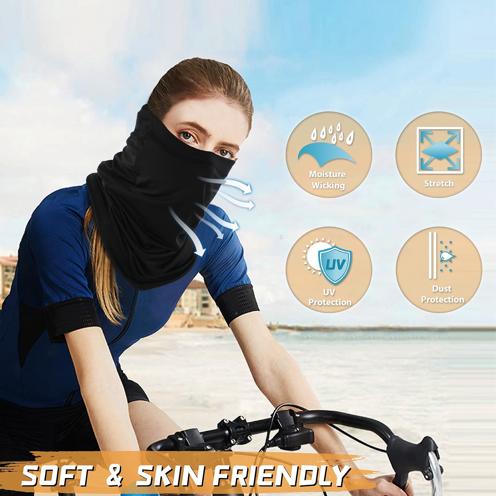 4 Pack Neck Gaiter Breathable Bandana Mask For Outdoor Protection, Washable Reusable Cooling Gator Mask Headband Mask Face Cover