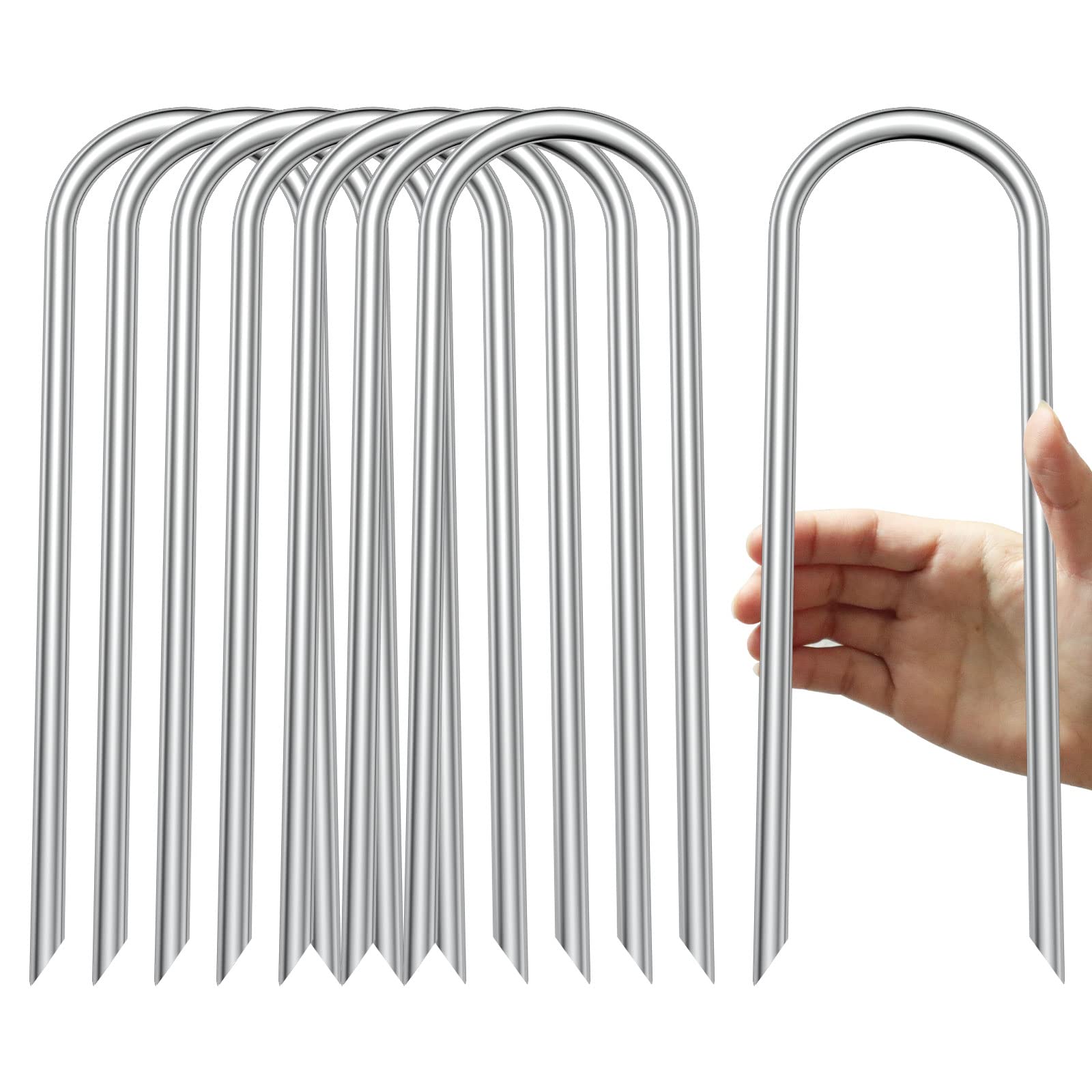 Trampoline Stakes U Shaped Anchors Heavy Duty Metal - 12 Long Trampolines Ground Wind Stakes for Soccer Goals, Camping Tents, Ga