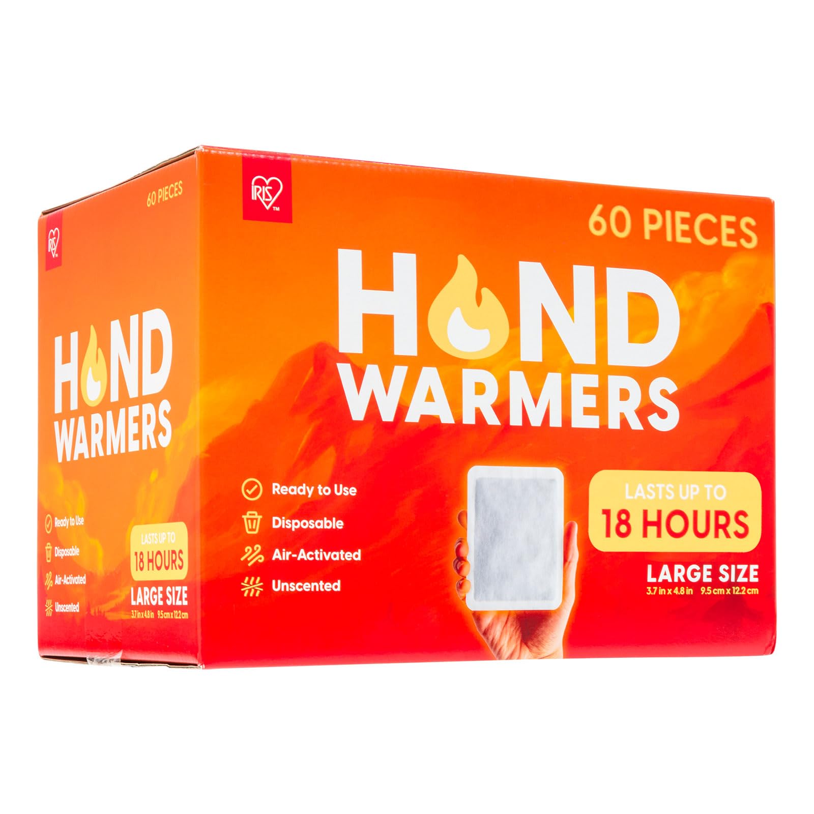Iris Usa Hand Warmers - Large, 60 Individual Warmers, Long-Lasting Up To 18 Hours For Warm And Hot Hands - On The Go, Disposable